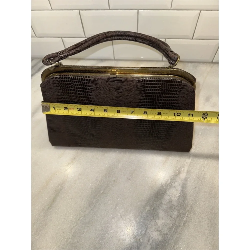 Vintage Dover Brown Faux Croc Reptile Purse Handbag Clamshell Gold HardwareGW997